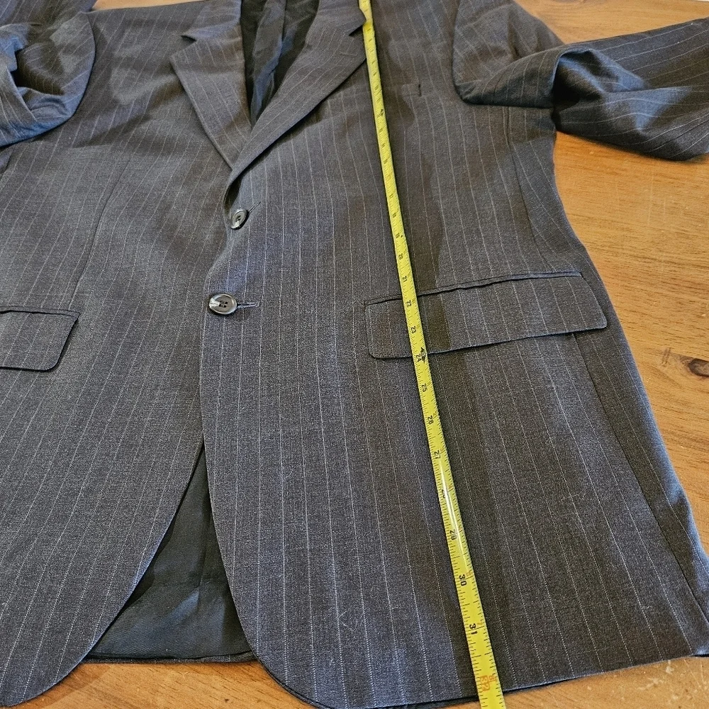 Lauren Ralph Lauren 100% Wool 2 Button Charcoal Pinstripe Jacket Made in Canada